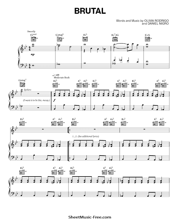 Brutal Sheet Music PDF Olivia Rodrigo Free Download Piano Sheet Music by Olivia Rodrigo. Brutal Piano Sheet Music Brutal Music Notes Brutal Music Score