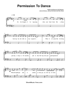 Permission To Dance Sheet Music BTS - ♪ SHEETMUSIC-FREE.COM