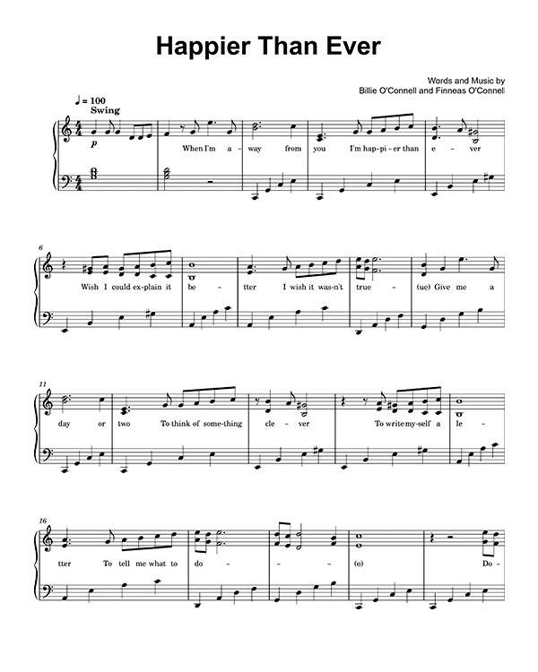 Happier Than Ever Sheet Music PDF Billie Eilish Free Download Piano Sheet Music by Billie Eilish. Happier Than Ever Piano Sheet Music Happier Than Ever Music Notes Happier Than Ever Music Score