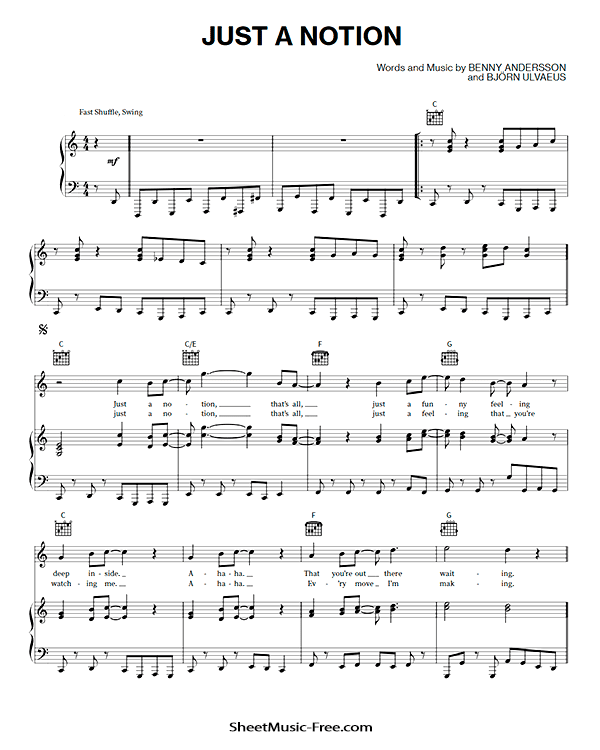 Just A Notion Sheet Music PDF ABBA Free Download Piano Sheet Music by ABBA. Just A Notion Piano Sheet Music Just A Notion Music Notes Just A Notion Music Score