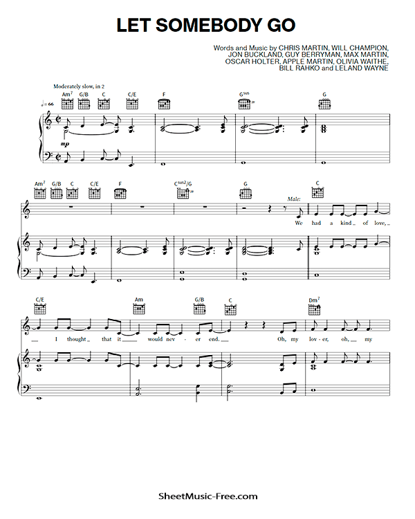 Let Somebody Go Sheet Music PDF Coldplay and Selena Gomez Free Download Piano Sheet Music by Coldplay and Selena Gomez. Let Somebody Go Piano Sheet Music Let Somebody Go Music Notes Let Somebody Go Music Score