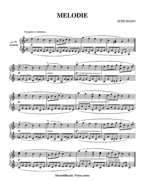 Melody Sheet Music PDF Schumann Free Download Piano Sheet Music by Schumann. Melody Piano Sheet Music Melody Music Notes Melody Music Score
