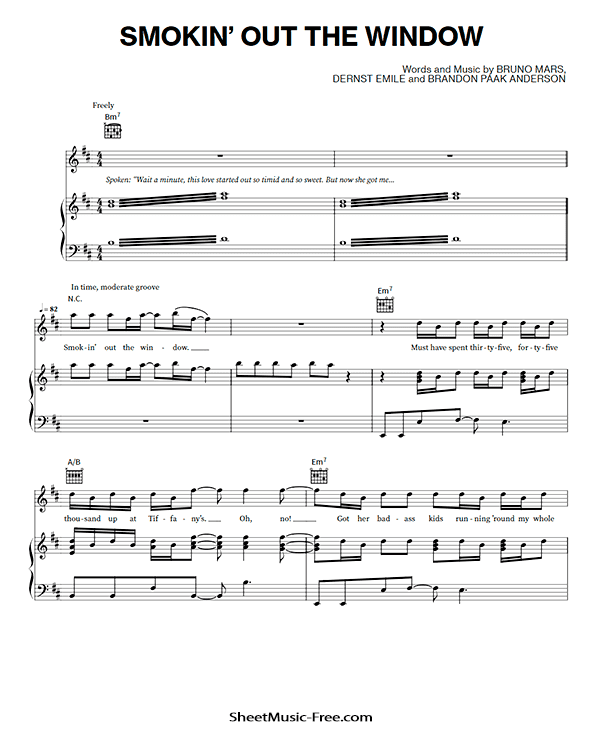Download Smokin Out The Window Sheet Music PDF Bruno Mars (Silk Sonic)