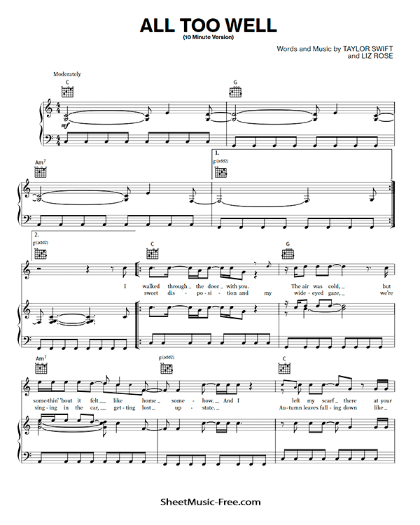 All Too Well (10 Minute Version) Sheet Music PDF Taylor Swift Free Download Piano Sheet Music by Taylor Swift. All Too Well (10 Minute Version) Piano Sheet Music All Too Well (10 Minute Version) Music Notes All Too Well (10 Minute Version) Music Score