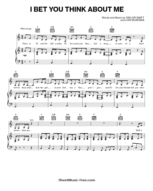 I Bet You Think About Me Sheet Music PDF Taylor Swift Free Download Piano Sheet Music by Taylor Swift. I Bet You Think About Me Piano Sheet Music I Bet You Think About Me Music Notes I Bet You Think About Me Music Score