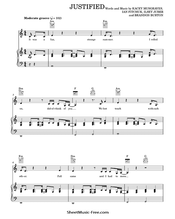 Justified Sheet Music PDF Kacey Musgraves Free Download Piano Sheet Music by Kacey Musgraves. Justified Piano Sheet Music Justified Music Notes Justified Music Score