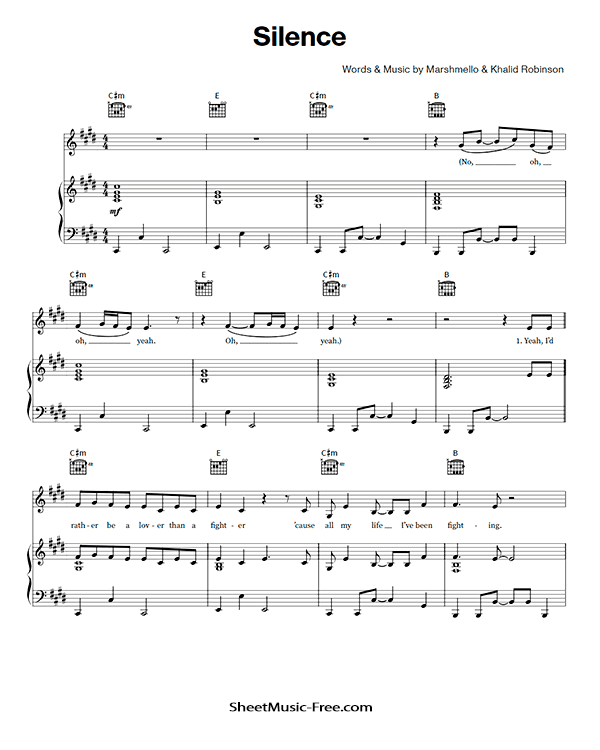 Silence Sheet Music PDF Marshmello feat Khalid Free Download Piano Sheet Music by Marshmello feat Khalid. Silence Piano Sheet Music Silence Music Notes Silence Music Score