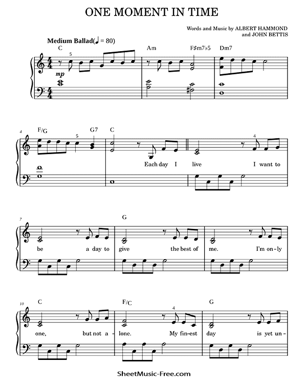One Moment In Time Sheet Music PDF Whitney Houston Free Download Easy Piano Sheet Music by Whitney Houston. One Moment In Time Easy Piano Sheet Music One Moment In Time Music Notes One Moment In Time Music Score