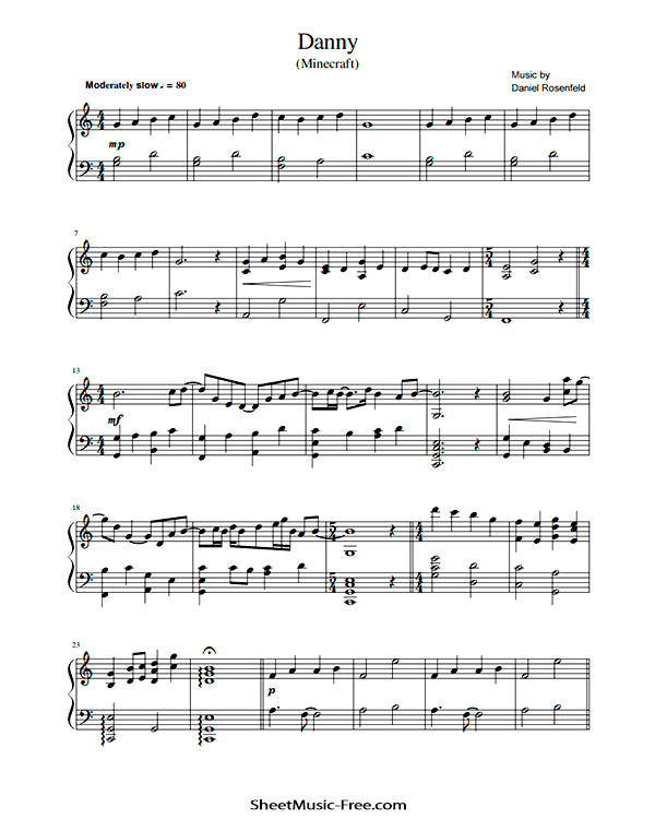 Danny Sheet Music PDF Minecraft Free Download Piano Sheet Music by Minecraft. Danny Piano Sheet Music Danny Music Notes Danny Music Score