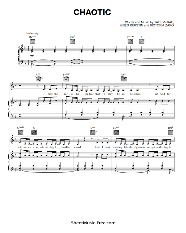Chaotic Sheet Music Tate McRae PDF Free Download Piano Sheet Music by Tate McRae. Chaotic Piano Sheet Music Chaotic Music Notes Chaotic Music Score