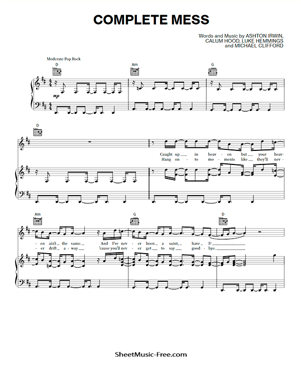 Complete Mess Sheet Music PDF 5 Seconds of Summer Free Download Piano Sheet Music by 5 Seconds of Summer. Complete Mess Piano Sheet Music Complete Mess Music Notes Complete Mess Music Score
