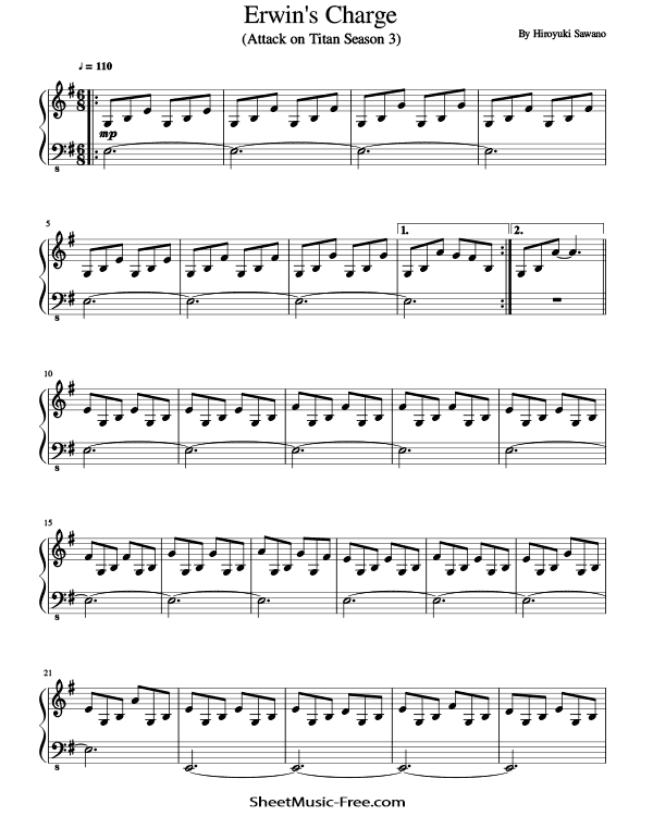Erwin's Charge Sheet Music PDF Attack On Titan Free Download Piano Sheet Music by Attack On Titan. Erwin's Charge Piano Sheet Music Erwin's Charge Music Notes Erwin's Charge Music Score