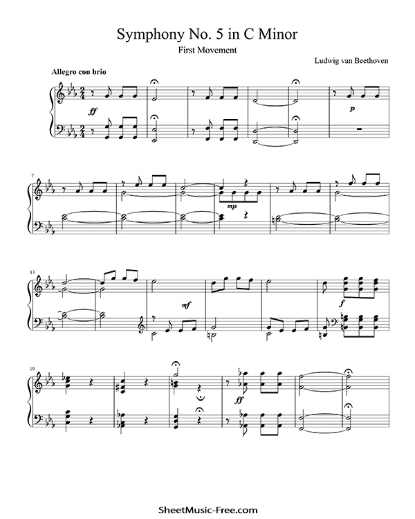 Symphony No. 5 Sheet Music 1st movement) Sheet Music PDF Beethoven Free Download Piano Sheet Music by Beethoven. Symphony No. 5 (1st movement) Piano Sheet Music Symphony No. 5 (1st movement) Music Notes Symphony No. 5 (1st movement) Music Score
