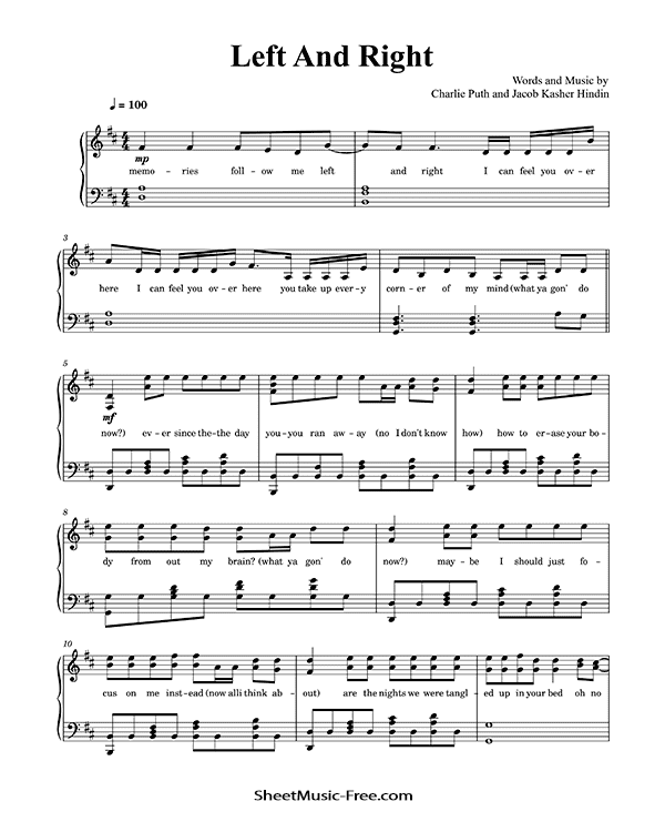 Left And Right Sheet Music Charlie Puth feat Jung Kook of BTS PDF Free Download Piano Sheet Music by Charlie Puth feat Jung Kook of BTS. Left And Right Piano Sheet Music Left And Right Music Notes Left And Right Music Score