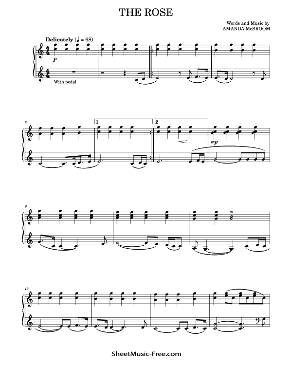The Rose Sheet Music PDF Bette Midler Free Download Piano Sheet Music by Bette Midler. The Rose Piano Sheet Music The Rose Music Notes The Rose Music Score