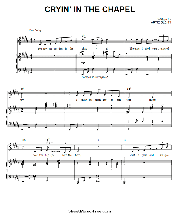 Crying in the Chapel Sheet Music Elvis Presley PDF Free Download Piano Sheet Music by Elvis Presley. Crying in the Chapel Piano Sheet Music Crying in the Chapel Music Notes Crying in the Chapel Music Score