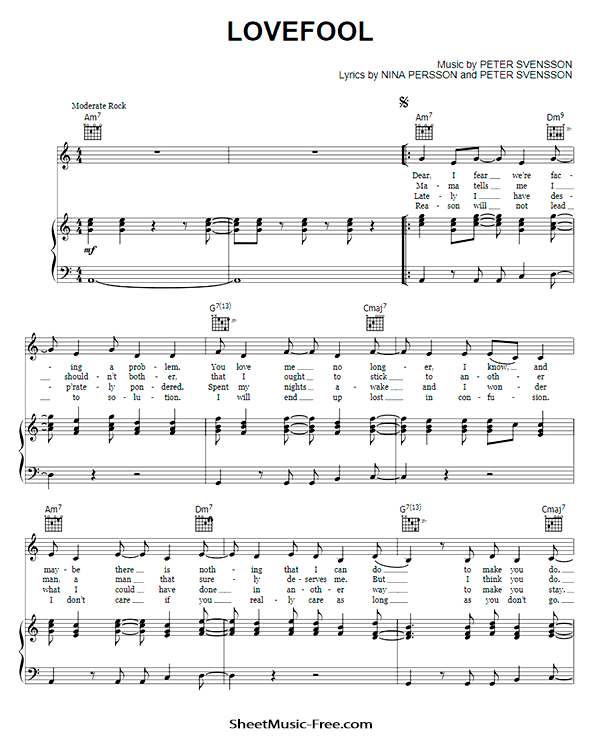 Lovefool Sheet Music The Cardigans PDF Free Download Piano Sheet Music by The Cardigans. Lovefool Piano Sheet Music Lovefool Music Notes Lovefool Music Score