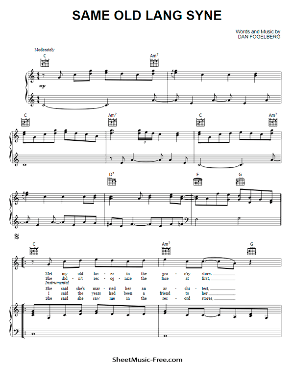 Same Old Lang Syne Sheet Music Dan Fogelberg PDF Free Download Piano Sheet Music by Dan Fogelberg. Same Old Lang Syne Piano Sheet Music Same Old Lang Syne Music Notes Same Old Lang Syne Music Score