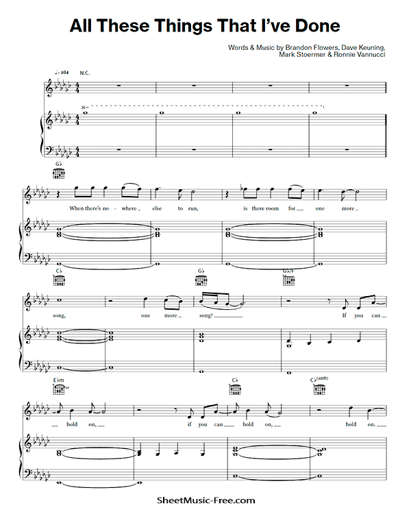 All These Things That I've Done Sheet Music The Killers PDF Free Download Piano Sheet Music by The Killers. All These Things That I've Done Piano Sheet Music All These Things That I've Done Music Notes All These Things That I've Done Music Score
