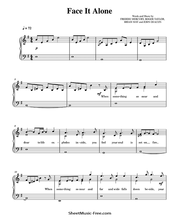 Face It Alone Sheet Music Queen PDF Free Download Piano Sheet Music by Queen. Face It Alone Piano Sheet Music Face It Alone Music Notes Face It Alone Music Score
