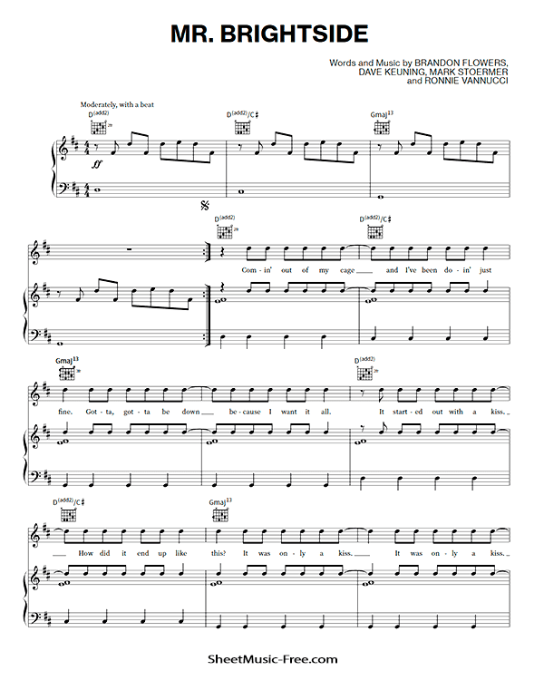 Mr Brightside Sheet Music The Killers PDF Free Download Piano Sheet Music by The Killers. Mr Brightside Piano Sheet Music Mr Brightside Music Notes Mr Brightside Music Score