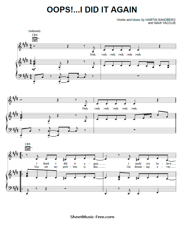 Oops!...I Did It Again Sheet Music Britney Spears PDF Free Download Piano Sheet Music by Britney Spears. Oops!...I Did It Again Piano Sheet Music Oops!...I Did It Again Music Notes Oops!...I Did It Again Music Score