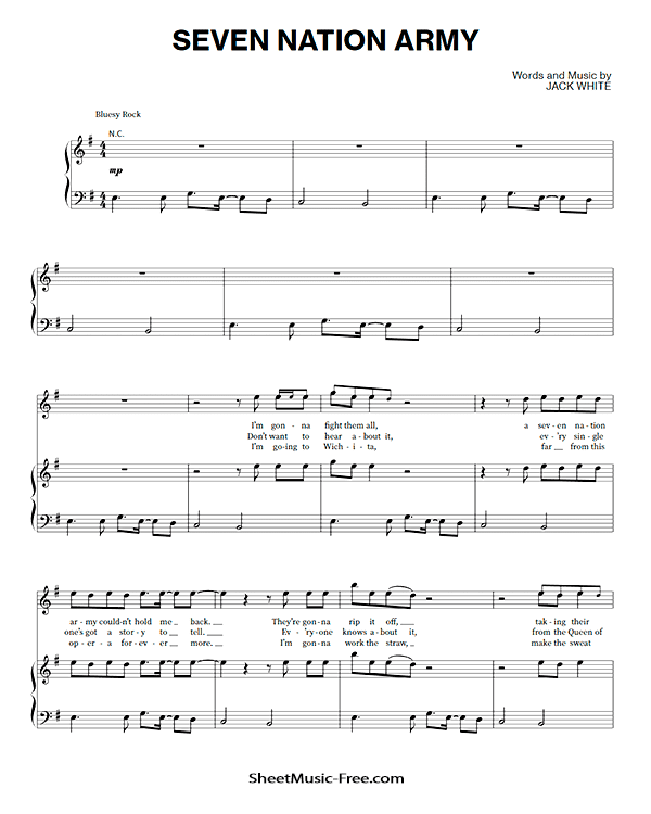 Seven Nation Army Sheet Music The White Stripes PDF Free Download Piano Sheet Music by The White Stripes. Seven Nation Army Piano Sheet Music Seven Nation Army Music Notes Seven Nation Army Music Score