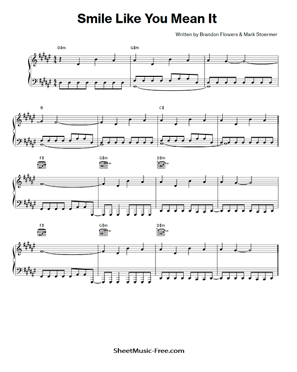Smile Like You Mean It Sheet Music The Killers PDF Free Download Piano Sheet Music by The Killers. Smile Like You Mean It Piano Sheet Music Smile Like You Mean It Music Notes Smile Like You Mean It Music Score