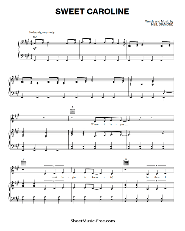 Sweet Caroline Sheet Music Neil Diamond PDF Free Download Piano Sheet Music by Neil Diamond. Sweet Caroline Piano Sheet Music Sweet Caroline Music Notes Sweet Caroline Music Score