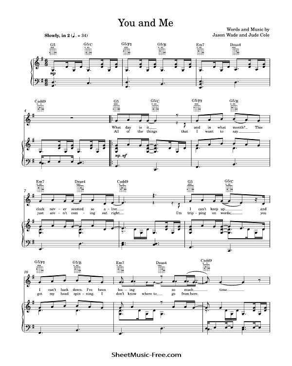 Download You And Me Sheet Music PDF Lifehouse