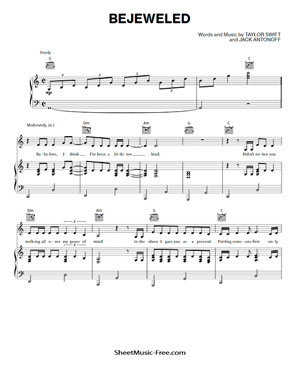 Bejeweled Sheet Music Taylor Swift PDF Free Download Piano Sheet Music by Taylor Swift. Bejeweled Piano Sheet Music Bejeweled Music Notes Bejeweled Music Score