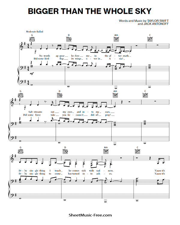 Bigger Than The Whole Sky Sheet Music Taylor Swift PDF Free Download Piano Sheet Music by Taylor Swift. Bigger Than The Whole Sky Piano Sheet Music Bigger Than The Whole Sky Music Notes Bigger Than The Whole Sky Music Score