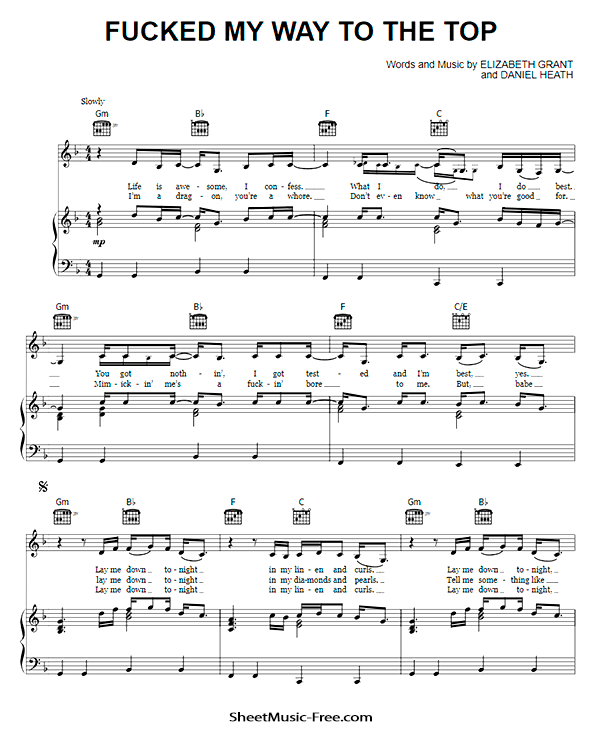 Fucked My Way Up To The Top Sheet Music Lana Del Rey PDF Free Download Piano Sheet Music by Lana Del Rey. Fucked My Way Up To The Top Piano Sheet Music Fucked My Way Up To The Top Music Notes Fucked My Way Up To The Top Music Score