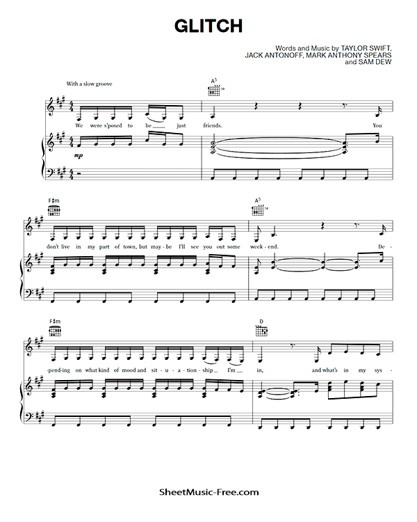 Glitch Sheet Music Taylor Swift PDF Free Download Piano Sheet Music by Taylor Swift. Glitch Piano Sheet Music Glitch Music Notes Glitch Music Score