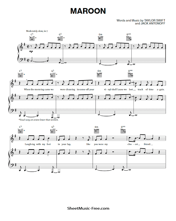 Maroon Sheet Music Taylor Swift PDF Free Download Piano Sheet Music by Taylor Swift. Maroon Piano Sheet Music Maroon Music Notes Maroon Music Score