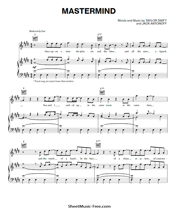Mastermind Sheet Music Taylor Swift PDF Free Download Piano Sheet Music by Taylor Swift. Mastermind Piano Sheet Music Mastermind Music Notes Mastermind Music Score