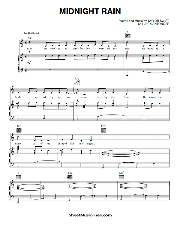 Midnight Rain Sheet Music Taylor Swift PDF Free Download Piano Sheet Music by Taylor Swift. Midnight Rain Piano Sheet Music Midnight Rain Music Notes Midnight Rain Music Score