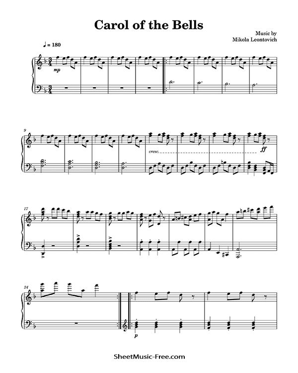 Download Carol Of The bells Sheet Music PDF (Piano Solo) Mikola Leontovich