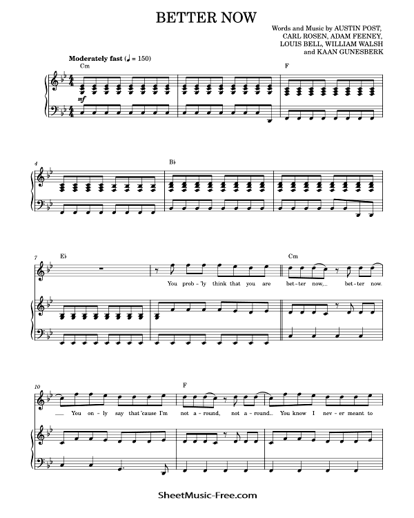 Better Now Sheet Music Post Malone PDF Free Download Piano Sheet Music by Post Malone. Better Now Piano Sheet Music Better Now Music Notes Better Now Music Score
