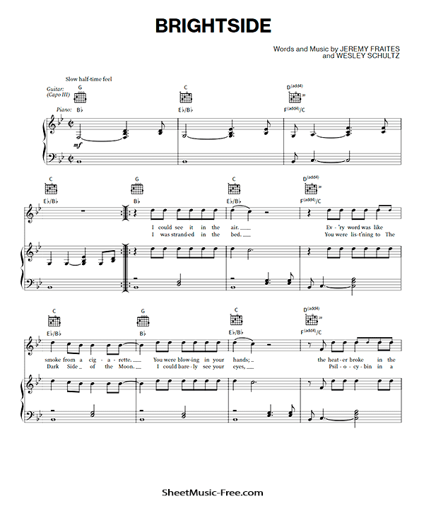 Brightside Sheet Music The Lumineers PDF Free Download Piano Sheet Music by The Lumineers. Brightside Piano Sheet Music Brightside Music Notes Brightside Music Score