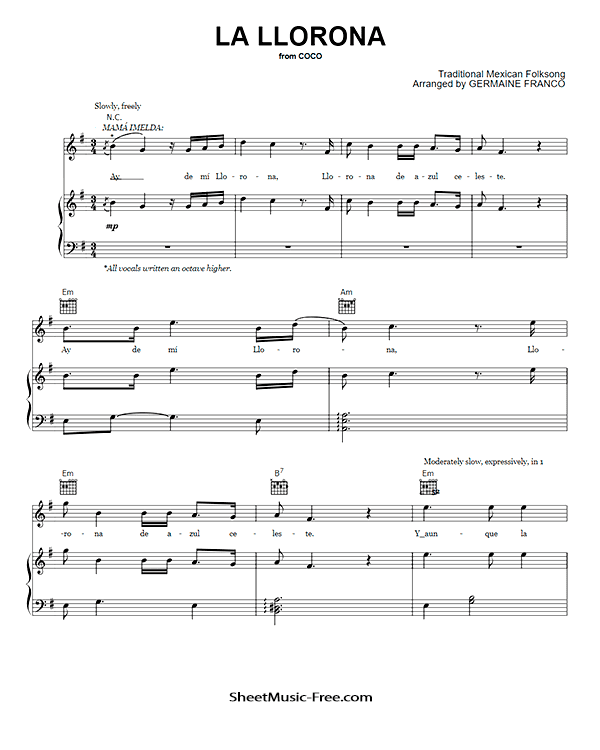 La Llorona Sheet Music Coco PDF Free Download Piano Sheet Music by Coco. La Llorona Piano Sheet Music La Llorona Music Notes La Llorona Music Score