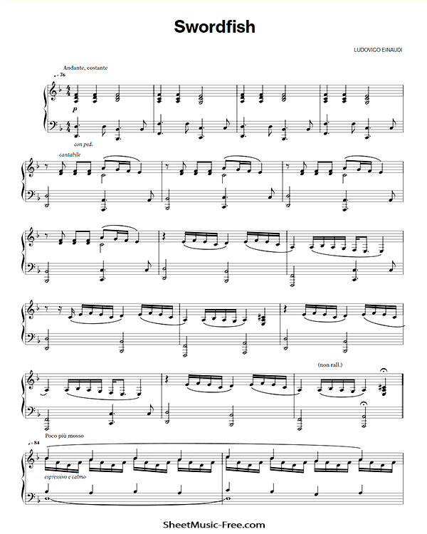 Swordfish Sheet Music Ludovico Einaudi PDF Free Download Piano Sheet Music by Ludovico Einaudi. Swordfish Piano Sheet Music Swordfish Music Notes Swordfish Music Score