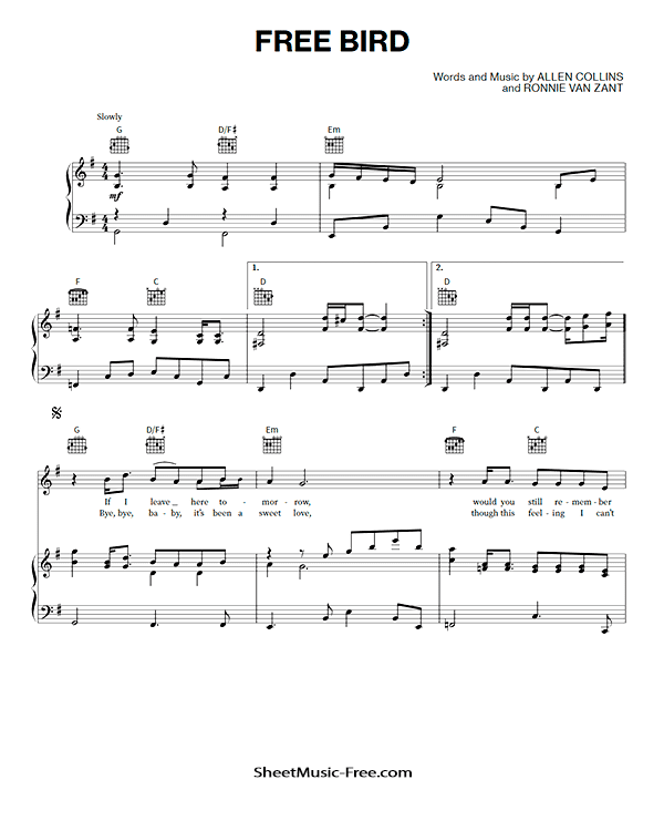 Free Bird Sheet Music Lynyrd Skynyrd PDF Free Download Piano Sheet Music by Lynyrd Skynyrd. Free Bird Piano Sheet Music Free Bird Music Notes Free Bird Music Score