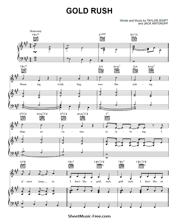 Gold Rush Sheet Music Taylor Swift PDF Free Download Piano Sheet Music by Taylor Swift. Gold Rush Piano Sheet Music Gold Rush Music Notes Gold Rush Music Score