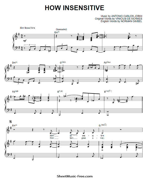 How Insensitive Sheet Music Diana Krall PDF Free Download Piano Sheet Music by Diana Krall. How Insensitive Piano Sheet Music How Insensitive Music Notes How Insensitive Music Score