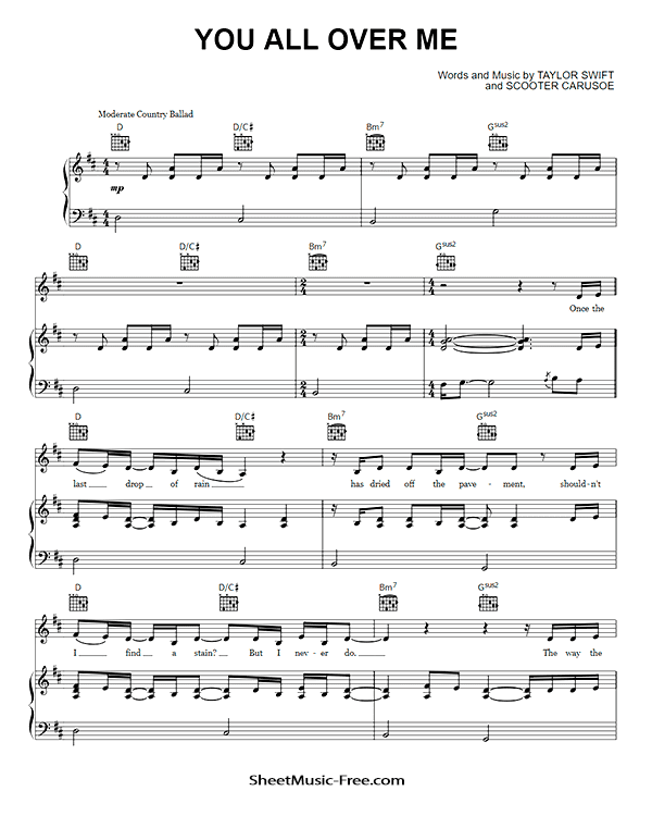 You All Over Me Sheet Music Taylor Swift PDF Free Download Piano Sheet Music by Taylor Swift. You All Over Me Piano Sheet Music You All Over Me Music Notes You All Over Me Music Score