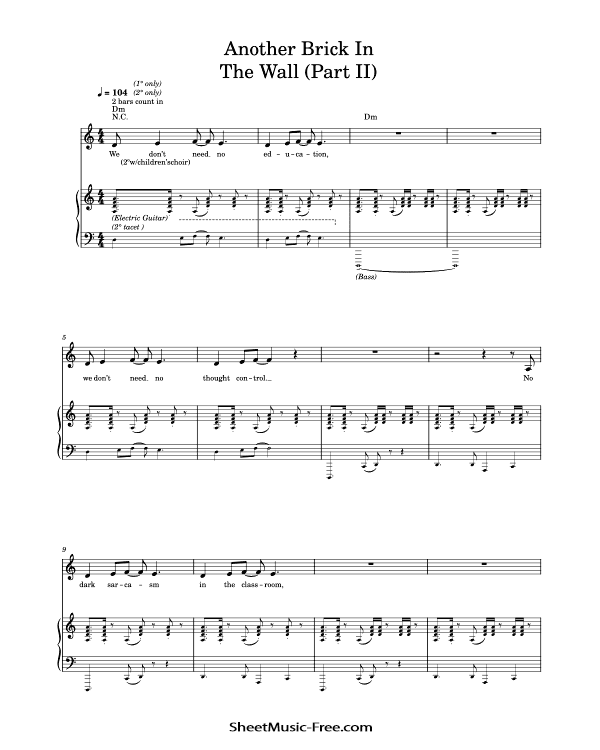 Another Brick In The Wall Part 2 Sheet Music Pink Floyd PDF Free Download Piano Sheet Music by Pink Floyd. Another Brick In The Wall Part 2 Piano Sheet Music Another Brick In The Wall Part 2 Music Notes Another Brick In The Wall Part 2 Music Score