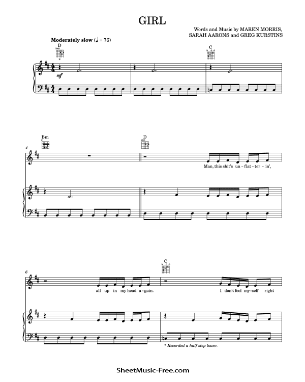 Girl Sheet Music Maren Morris PDF Free Download Piano Sheet Music by Maren Morris. Girl Piano Sheet Music Girl Music Notes Girl Music Score