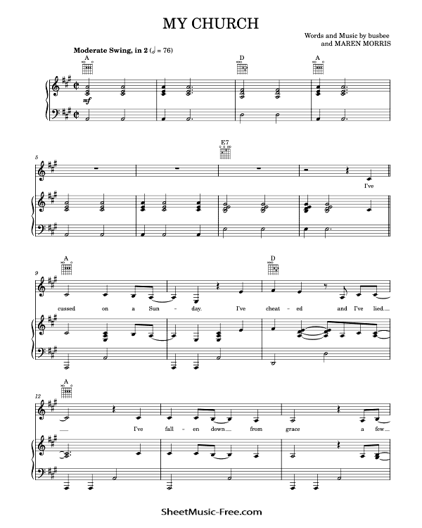 My Church Sheet Music Maren Morris PDF Free Download Piano Sheet Music by Maren Morris. My Church Piano Sheet Music My Church Music Notes My Church Music Score