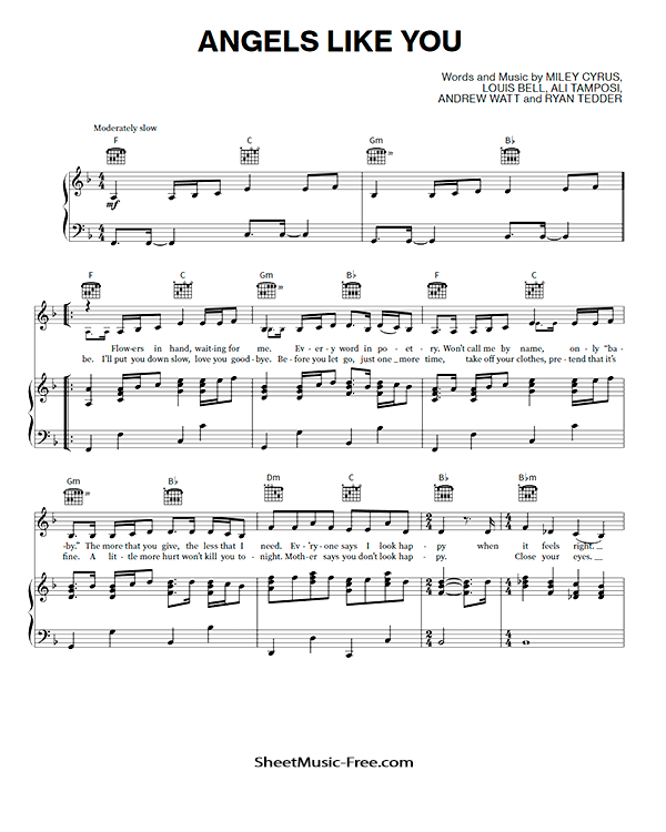Download Angels Like You Sheet Music PDF Miley Cyrus